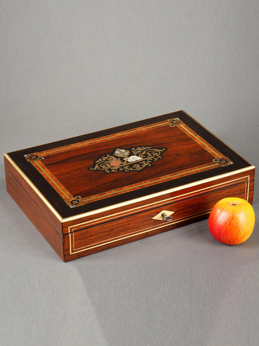 独角鹿西洋古董拿破仑三世乐谱画具母贝金属镶嵌木质珍宝盒文具盒 商品图3