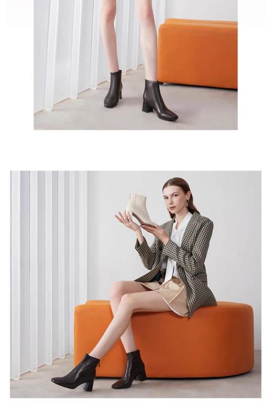 2楼康莉COMELY女鞋2022冬季新款法式粗跟时尚短靴 商品图5