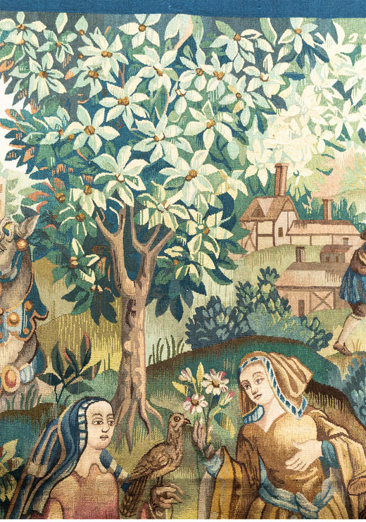 独角鹿西洋古董20世纪法国奥布松工坊贵族巡猎主题羊毛丝绸挂毯 商品图3