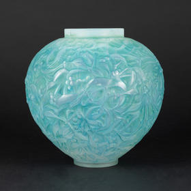 独角鹿西洋古董新艺术时期大师莱俪签名《GUI-寄生》水晶花瓶摆件