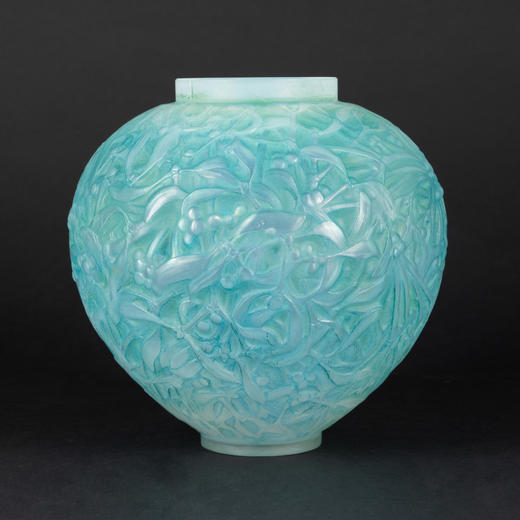 独角鹿西洋古董新艺术时期大师莱俪签名《GUI-寄生》水晶花瓶摆件 商品图0