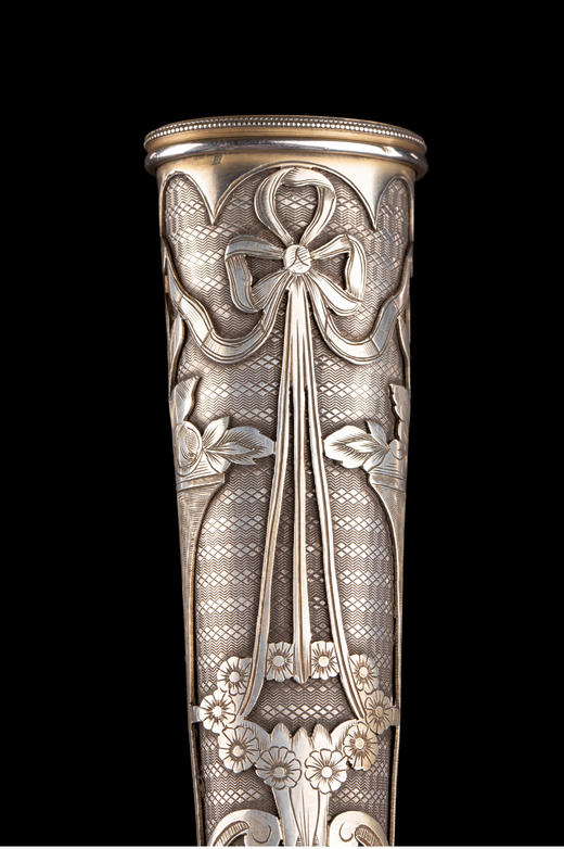 独角鹿西洋古董法国新艺术风花卉纹饰银镀金杖柄硬木杖身古董手杖 商品图3