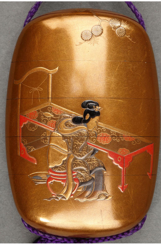 独角鹿西洋古董日本明治时期芝山象嵌根付金漆莳绘五段印笼 商品图4