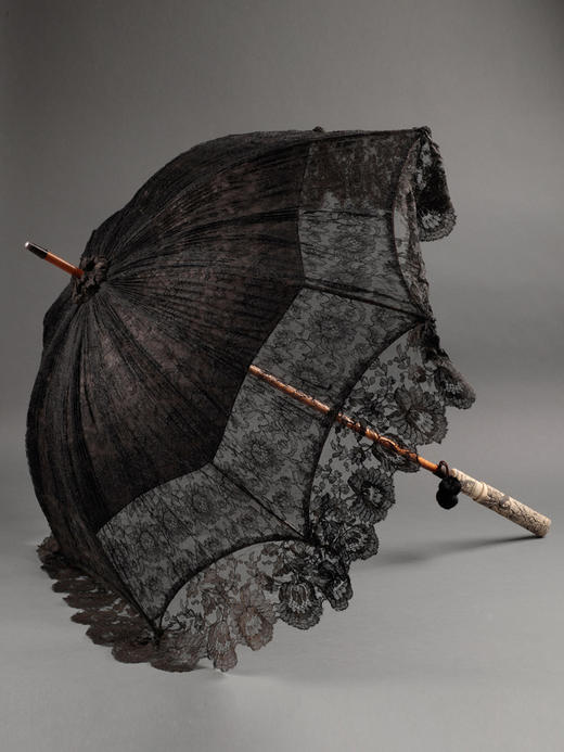 独角鹿西洋古董牛骨精雕伞柄花卉黑色尚蒂依蕾丝伞面古典淑女阳伞 商品图0