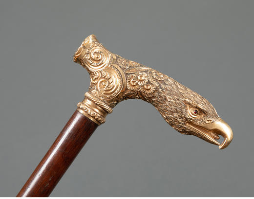 独角鹿西洋古董法国黄金鹰首雕刻卷草纹浮雕杖柄铃兰木杖身手杖 商品图3