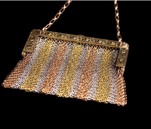 独角鹿西洋古董美国14K黄金锁子甲编织藏化妆盒女士手拿包晚宴包 商品图4