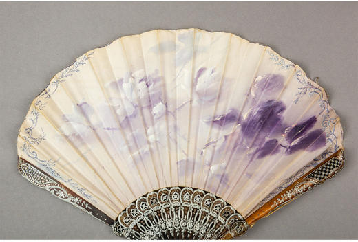 独角鹿西洋古董法国Duvelleroy工坊画师签名丝绸扇面牛角扇骨折扇 商品图1