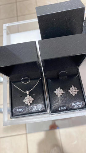 梅西百货商场自有品牌，真钻石💎雪花❄️项链和耳钉，纯银配件