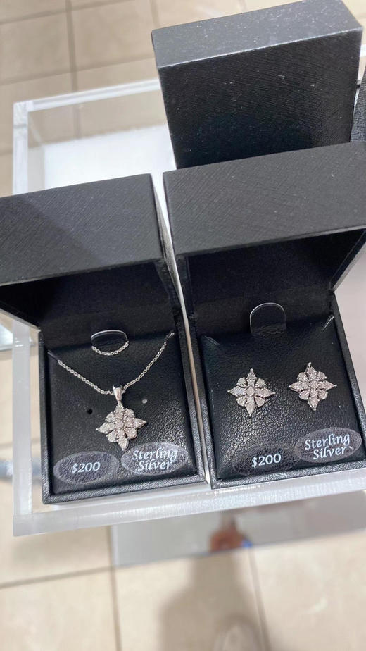 梅西百货商场自有品牌，真钻石💎雪花❄️项链和耳钉，纯银配件 商品图0