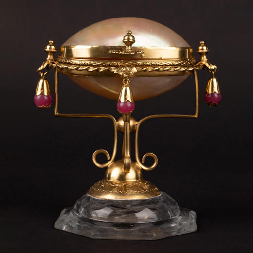 独角鹿西洋古董Palais Royal粉红吊坠八角水晶底座母贝首饰珍宝盒 商品图0