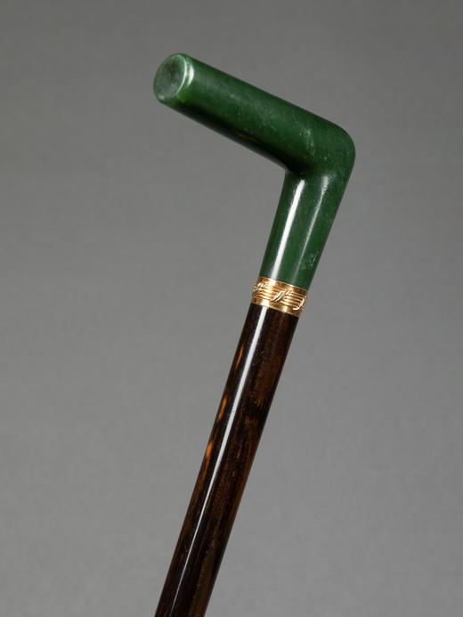 独角鹿西洋古董欧洲碧玉杖柄镀金精雕杖圈修饰乌木杖身古董手杖 商品图0