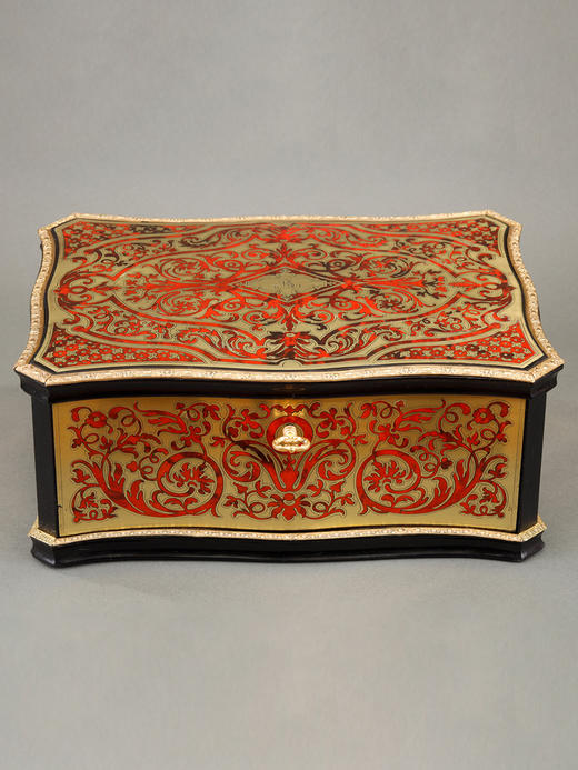 独角鹿西洋古董法国拿破仑三世花卉卷叶纹精雕布勒镶嵌珍宝首饰盒 商品图0