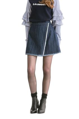 Eifini伊芙丽 毛边装饰牛仔信封裙 409