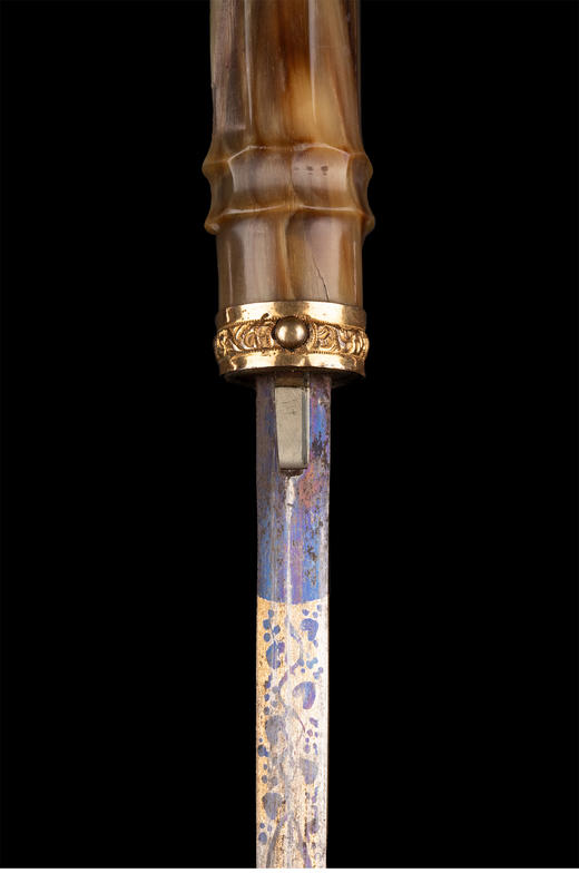 独角鹿西洋古董鎏金雕花杖圈马六甲藤条杖身藏剑式手杖未开刃 商品图3