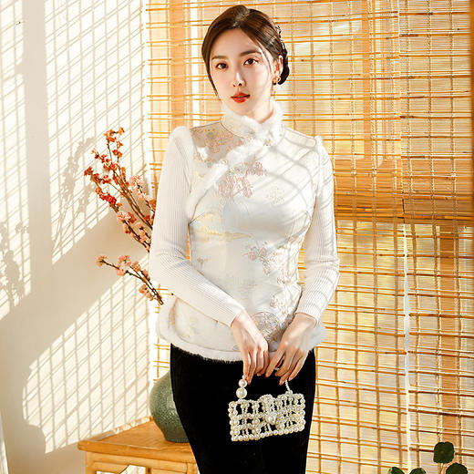 冬款新款，加厚织锦缎夹棉马甲旗袍年轻气质两件套装GSJ-141 商品图2