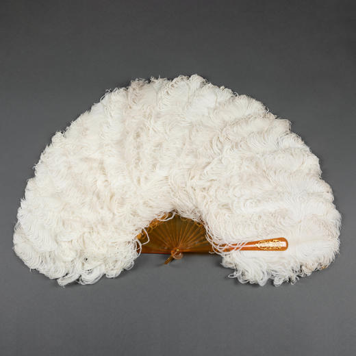 独角鹿西洋古董1890年代法国Buissot-Paris出品鸵⻦羽毛折扇 商品图0