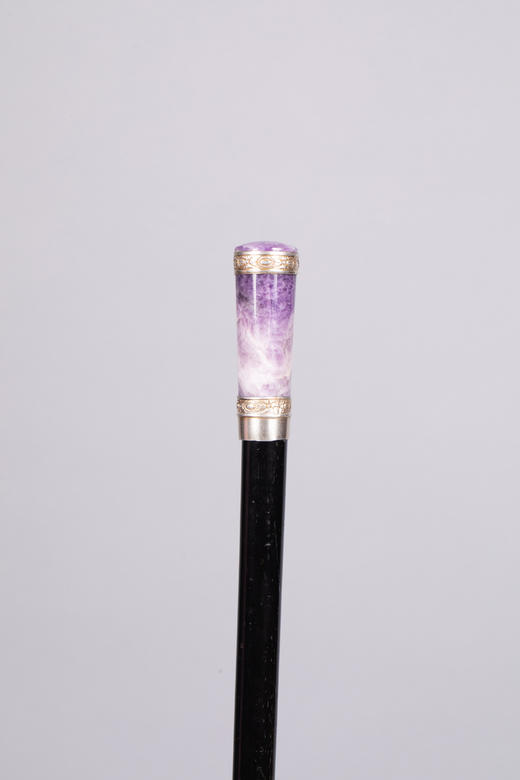 独角鹿西洋古董1920年代装饰艺术时期法国紫水晶银带乌木黄铜手杖 商品图3