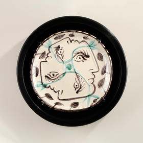 独角鹿西洋古董毕加索与Madoura工坊合作装饰陶盘交织的四面孔