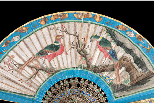 独角鹿西洋古董广东十三行银鎏金累丝烧蓝扇骨双面手绘纸面折扇 商品图4