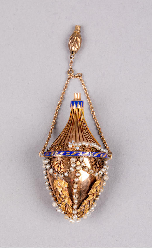 独角鹿西洋古董法国黄金镶嵌蓝珐琅珍珠蛋形醒神盐瓶香水瓶 商品图1