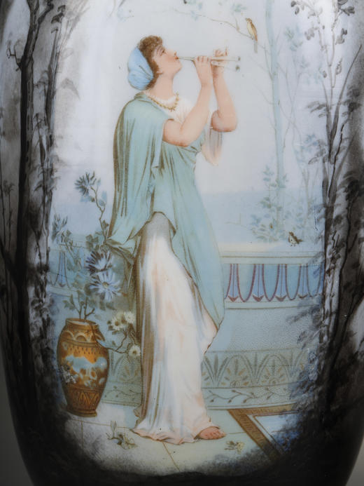独角鹿西洋古董瓷器法国出品新艺术风格少女主题欧珀水晶花瓶一对 商品图3