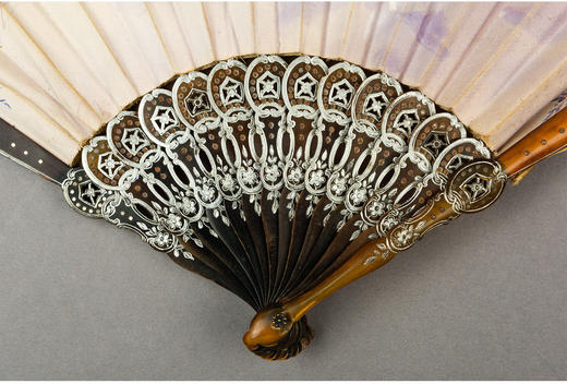 独角鹿西洋古董法国Duvelleroy工坊画师签名丝绸扇面牛角扇骨折扇 商品图2