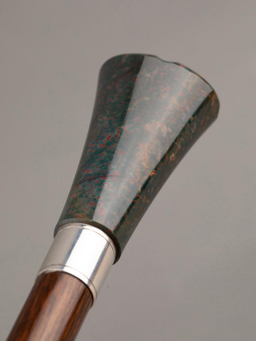 独角鹿西洋古董欧洲出品血滴石杖柄银质杖圈修饰硬木杖身古董手杖 商品图2