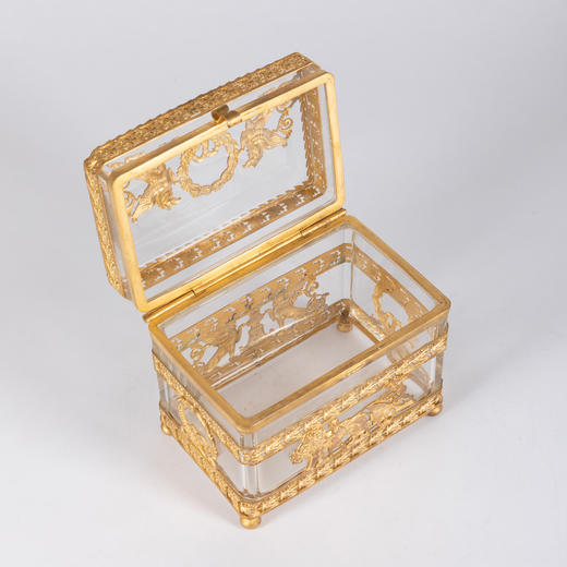 独角鹿西洋古董法国拿破仑三世时期出品铜鎏金镶嵌透明水晶珍宝盒 商品图4