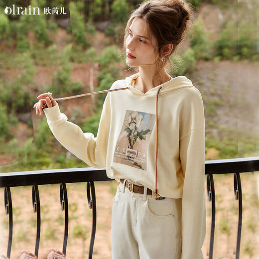 欧芮儿法式连帽加绒卫衣女秋冬2022年宽松慵懒小个子奶系穿搭上衣 商品图0