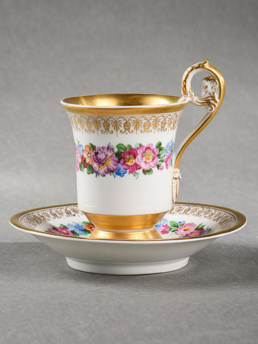 独角鹿西洋古董德国柏林皇家瓷窑KPM描金手绘高足瓷器杯碟一套 商品图0