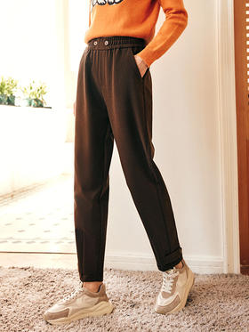 OLrain欧芮儿法式加厚毛呢休闲裤女秋冬2022年新款高腰直筒锥形裤