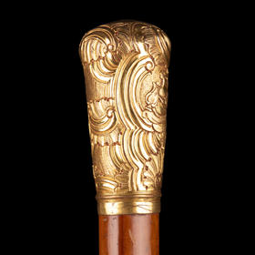 独角鹿西洋古董古典人物鎏金浮雕纹饰杖柄马六甲藤条杖身古董手杖