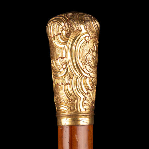 独角鹿西洋古董古典人物鎏金浮雕纹饰杖柄马六甲藤条杖身古董手杖 商品图0