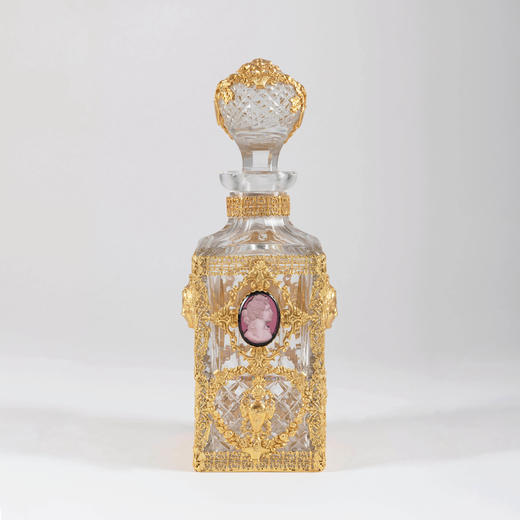 独角鹿西洋古董路易十六风淡紫色卡梅奥铜鎏金镶嵌雕刻水晶香水瓶 商品图0
