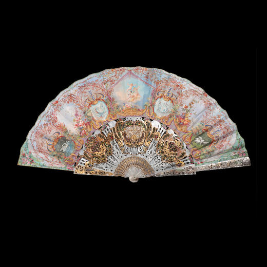 独角鹿西洋古董路易十五风格天使手绘纸质扇面母贝镂雕描金折扇 商品图0