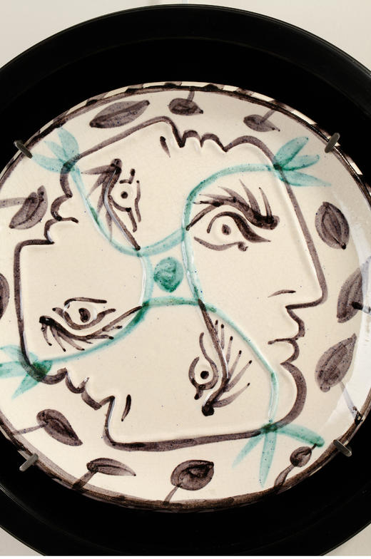 独角鹿西洋古董毕加索与Madoura工坊合作装饰陶盘交织的四面孔 商品图2