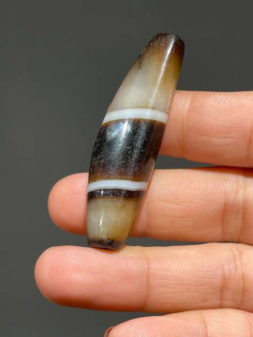 褐白缠丝玛瑙牛角型扁珠，顺丰包邮 商品图3
