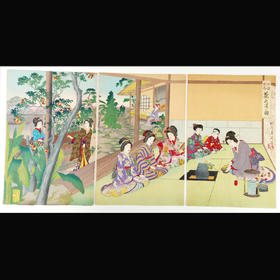 独角鹿西洋古董浮世绘版画日本明治时代杨洲周延签名盖章19世纪