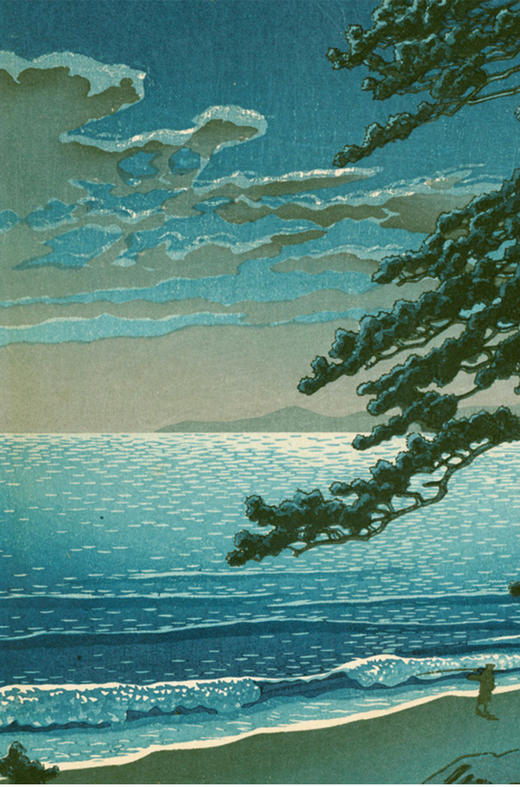 独角鹿西洋古董日本昭和时代川瀬巴水新版画《春の月 二宮海岸》 商品图3