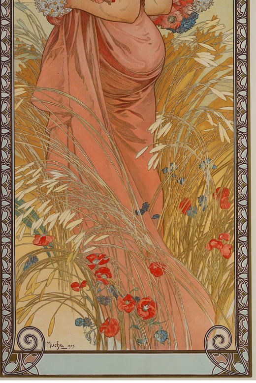 独角鹿西洋古董新艺术时期穆夏签名原版版画春Printemps与夏Eté 商品图4