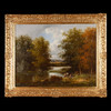 独角鹿西洋古董法国巴比松画派风格L. Leprou签名布面油画林中人 商品缩略图0
