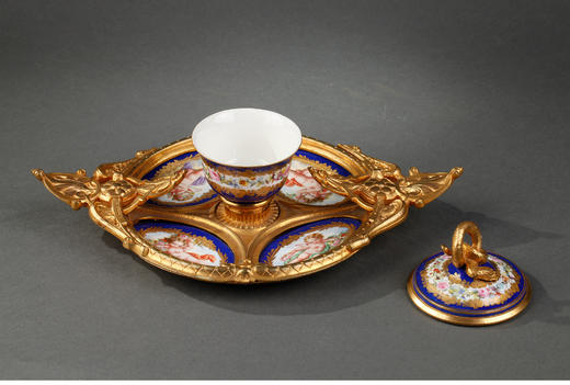 独角鹿西洋古董摆件法国铜鎏金雕饰灵蛇手绘小天使花卉陶瓷墨水台 商品图2