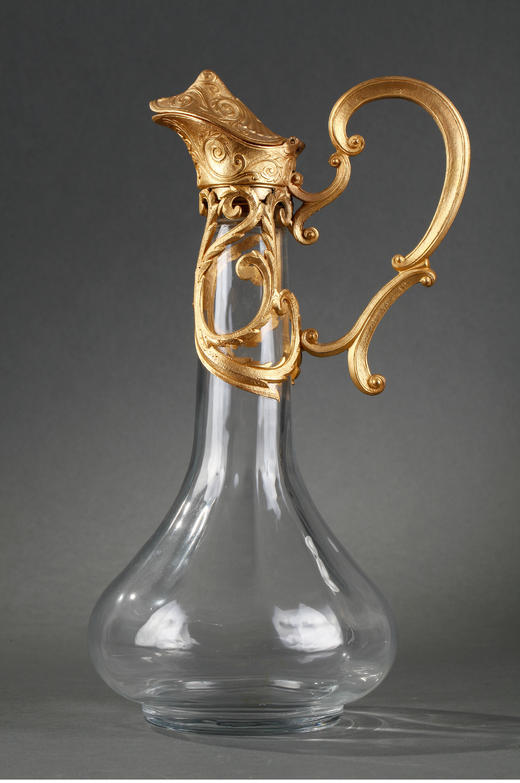 独角鹿西洋古董摆件法国铜鎏金涡卷叶纹雕花水晶酒壶一对 商品图3