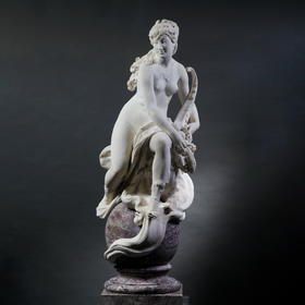 独角鹿西洋古董法国雕塑家G. Deloye卡拉拉大理石雕塑财富的寓言