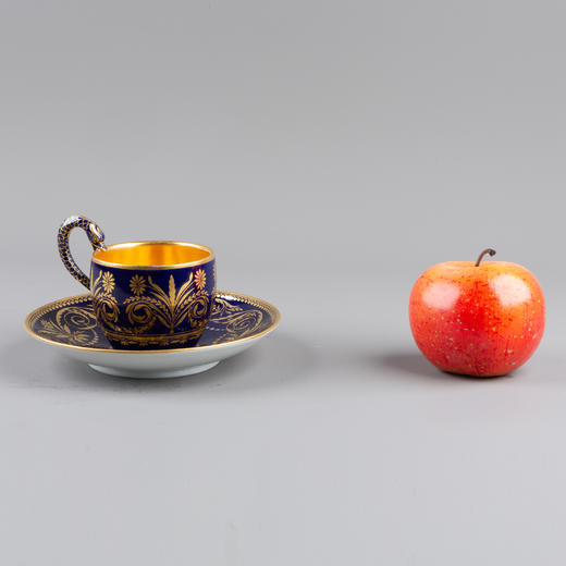 独角鹿西洋古董德国梅森瓷器天鹅柄杯Marcolini钴金瓷杯碟套装 商品图1