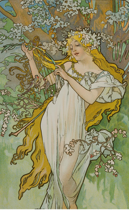 独角鹿西洋古董大师穆夏签名原版版画《四季Les Quatre Saisons》 商品图3