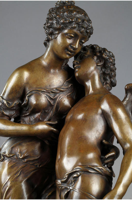 独角鹿西洋古董雕塑法国著名雕塑家签名爱神主题青铜雕塑《秘密》 商品图3