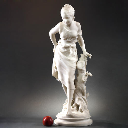 独角鹿西洋古董法国mathrin Moreau女子微笑主题雪花大理石雕像 商品图0