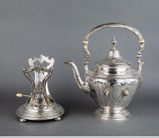 独角鹿西洋古董银器美国工坊出品花卉主题雕饰纯银咖啡茶具套件 商品图2