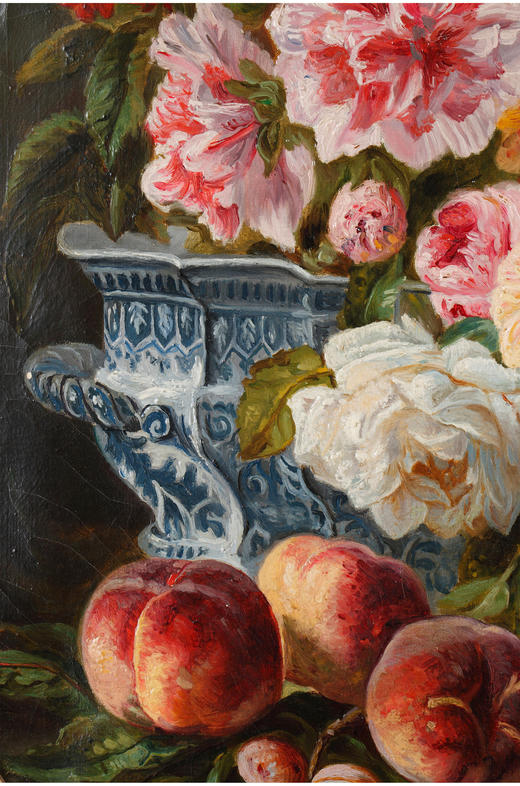 独角鹿西洋古董法国经典花卉静物布面油画一对原配椭圆形鎏金木框 商品图3